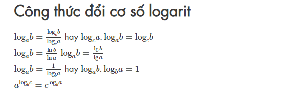 công thức logarit đổi cơ số